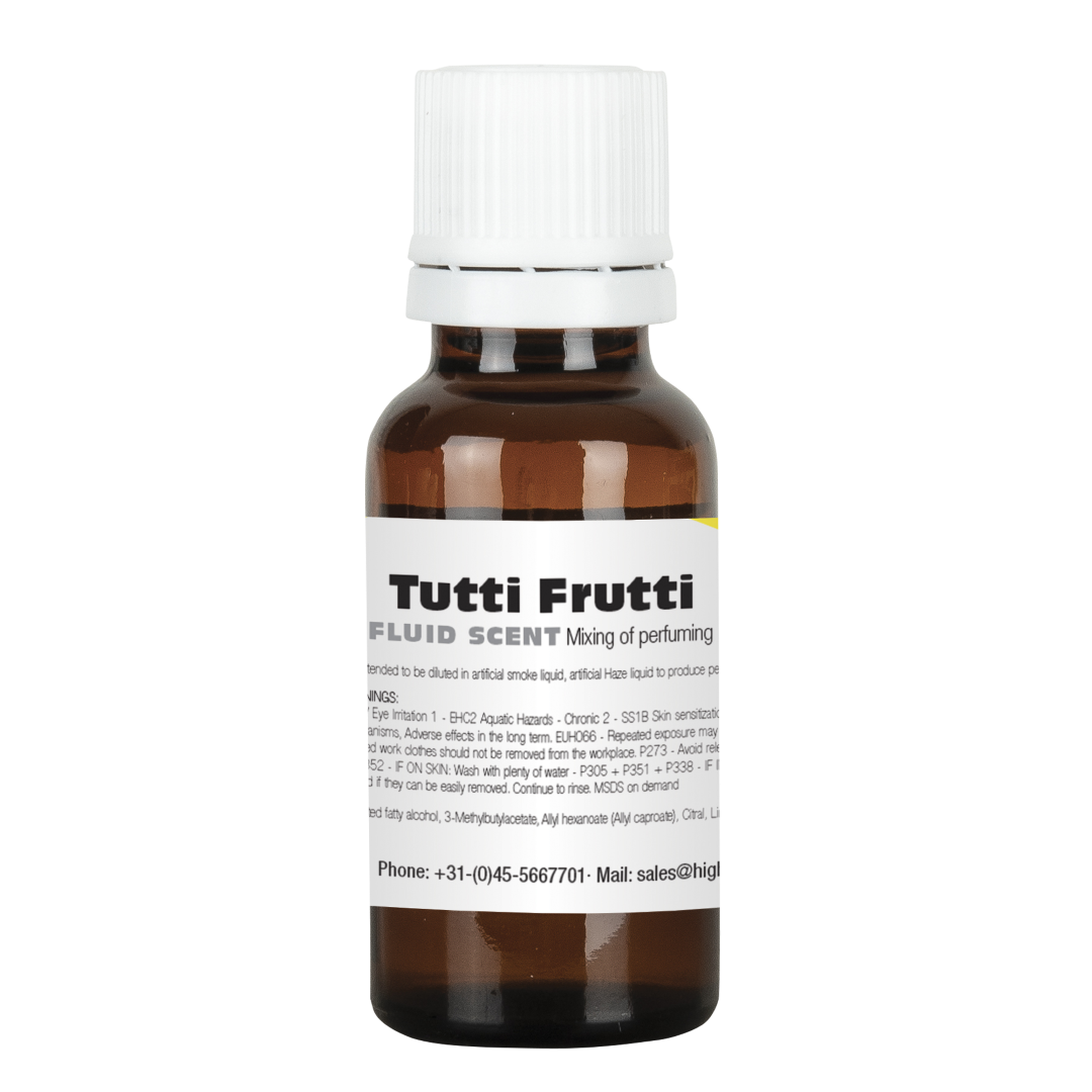Rookmachine Geur Tutti Frutti mengen met 5 liter rookvloeistof.