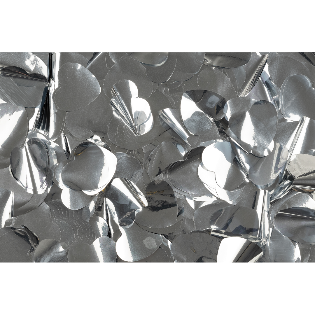 Metallic Confetti - Hearts Zilver, Ø 55 mm, 1 kg, brandvertragend