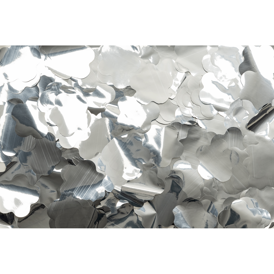 Metallic Confetti - Flowers Zilver, Ø 55 mm, 1 kg, brandvertragend