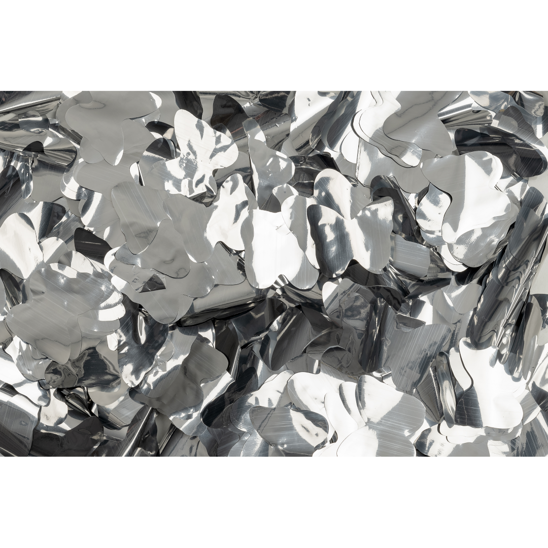 Metallic Confetti - Butterflies Zilver, Ø 55 mm, 1 kg, brandvertragend