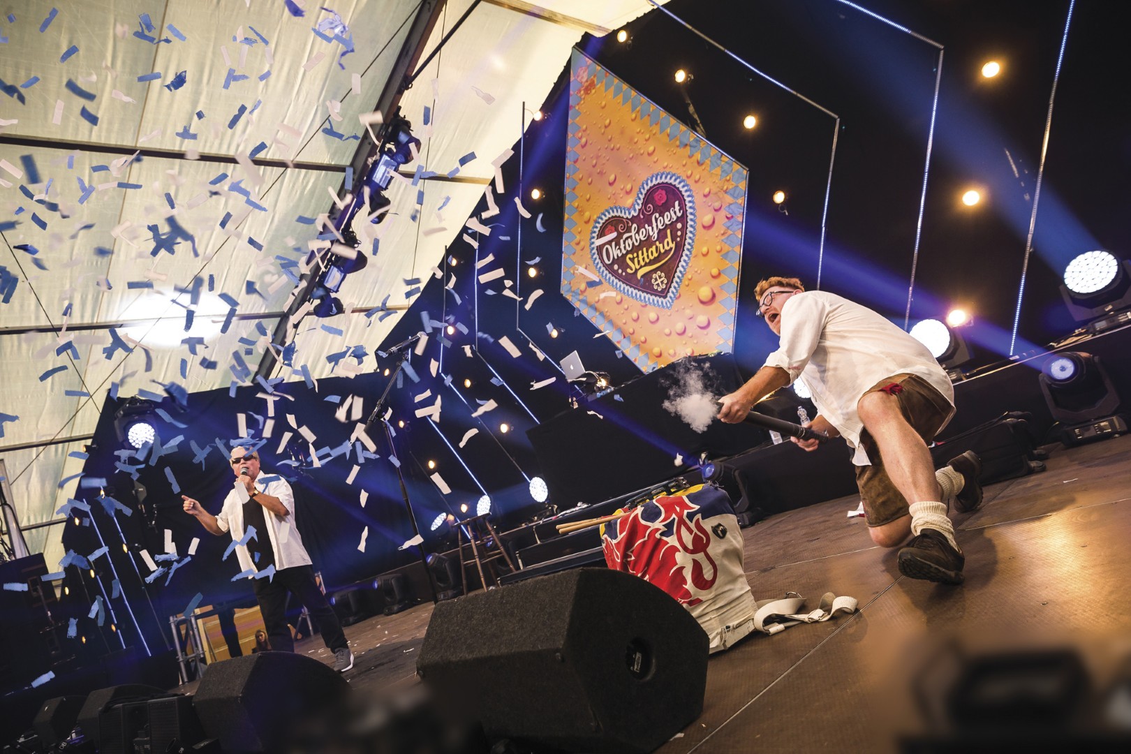 Electric Confetti Cannon 50 cm, blauw/wit, brandvertragend en biologisch afbreekbaar