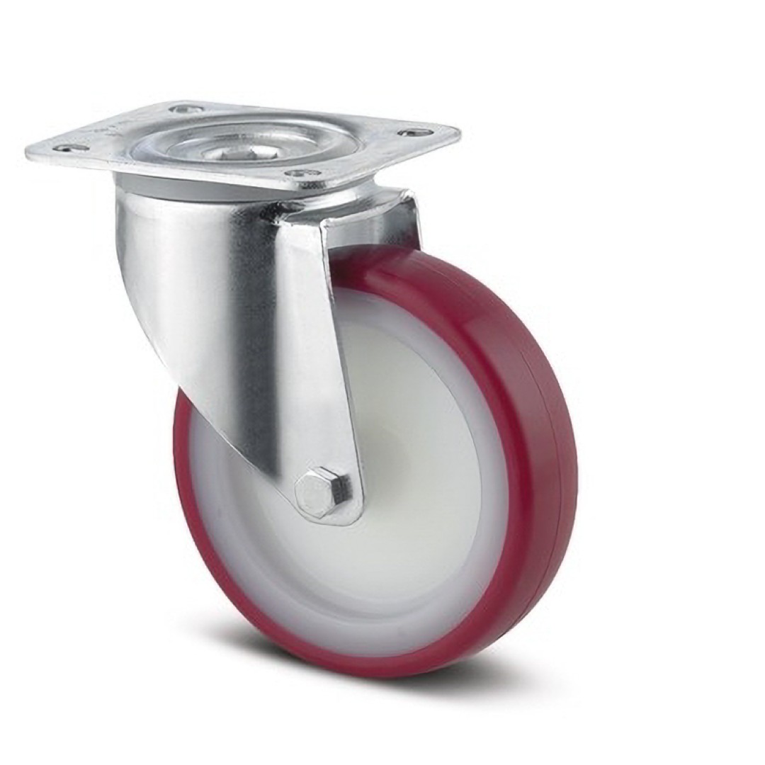 Zwenkwiel,  Red wheel without brake 100mm
