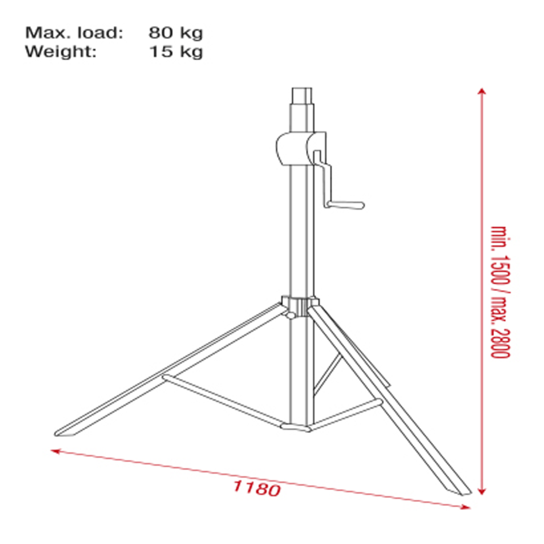 Basic 2800 Wind up stand 80kg Lichtstatief 