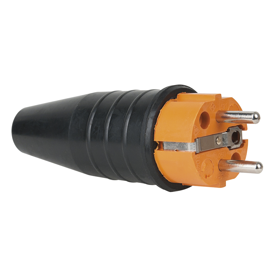 Rubber Schuko Connector Male Oranje - 240 V - CEE 7/VII - 16 A