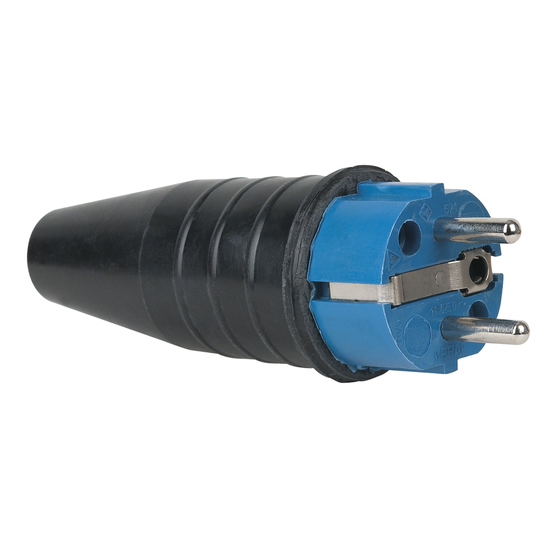 Rubber Schuko Connector Male Blauw - 240 V - CEE 7/VII - 16 A
