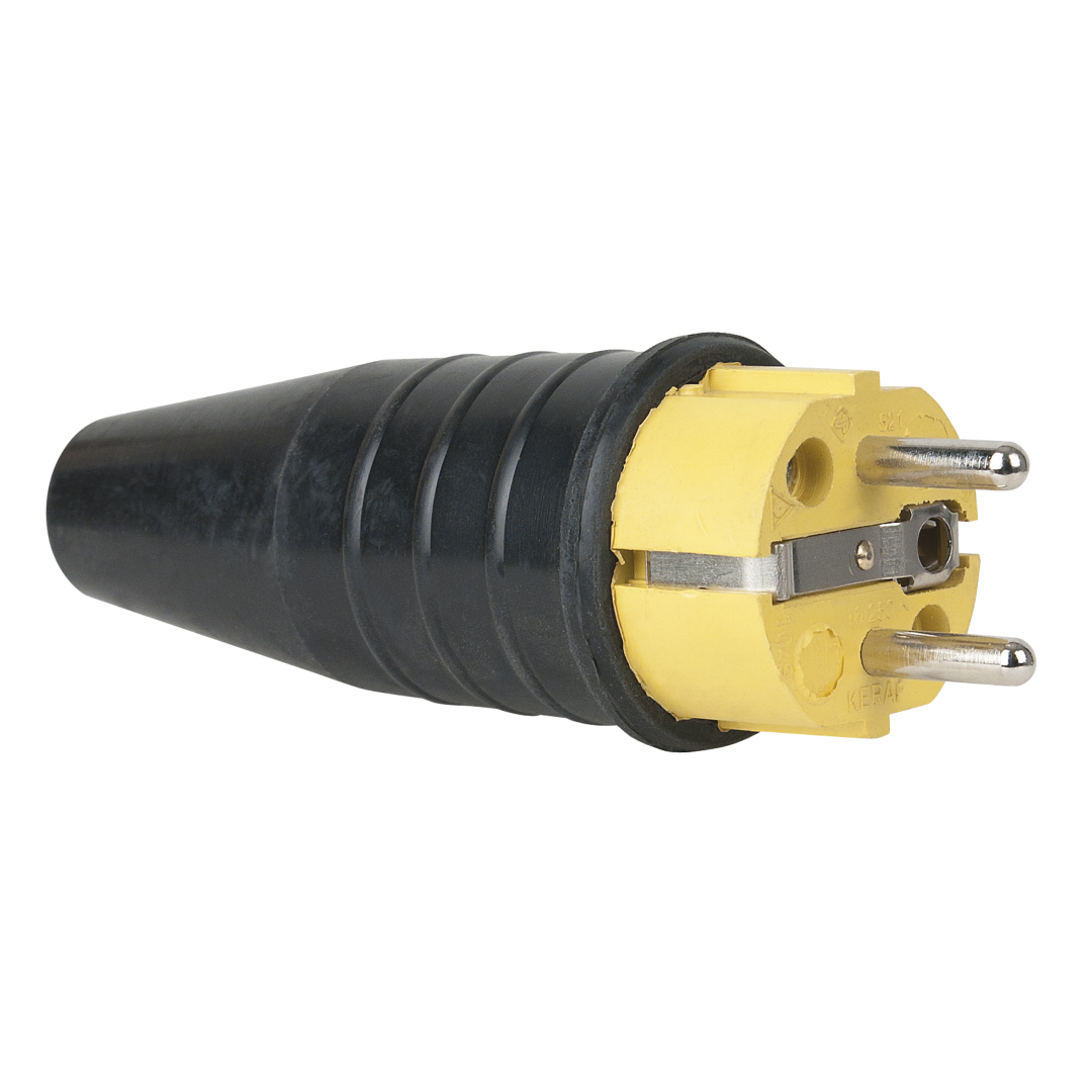 Rubber Schuko Connector Male Geel - 240 V - CEE 7/VII - 16 A