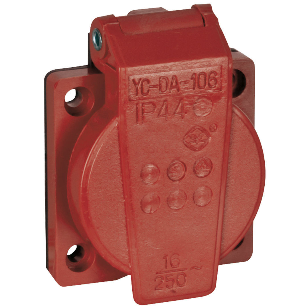 Chassis connector with cover VDE 16 A - rood