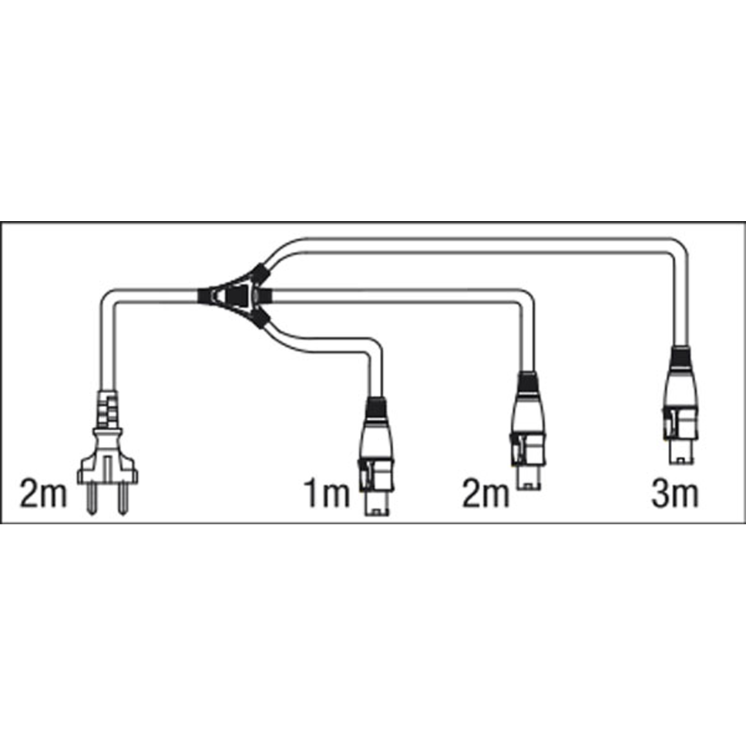 Schuko to Neutrik powerCON splitter 3-way 5 m