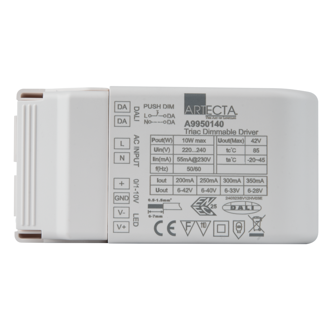 LED Driver Universal 10 W Constant Current Dimbaar via DALI, Push, Triac en 0/1-10 V