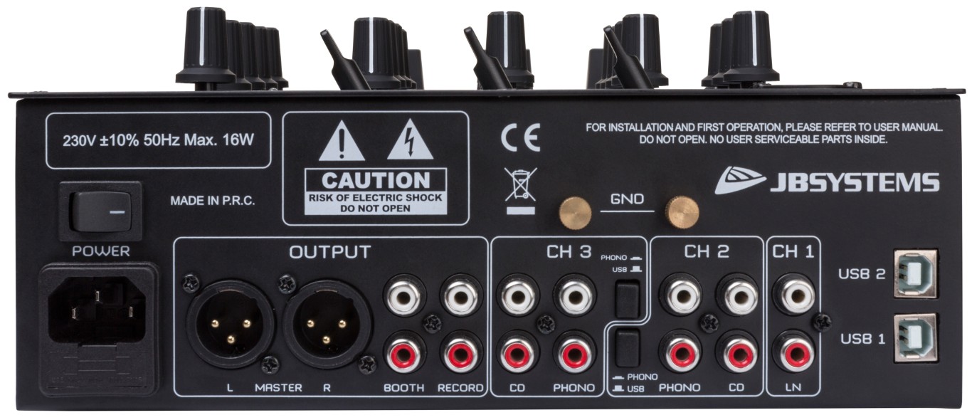 DJ mengpaneel, 9 ingangen op 4 kanalen (3 lijn, 2 phono, 2 microfoon, 2 USB ingangen) - BATTLE4-usb