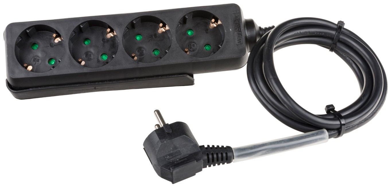 Stroomverdeeldoos met 4 stopcontacten met randaarde, slede voor montage, 7cm transparante krimpkous en een 3G1,5 kabel van 1,5m - MULTISOCKET4-G