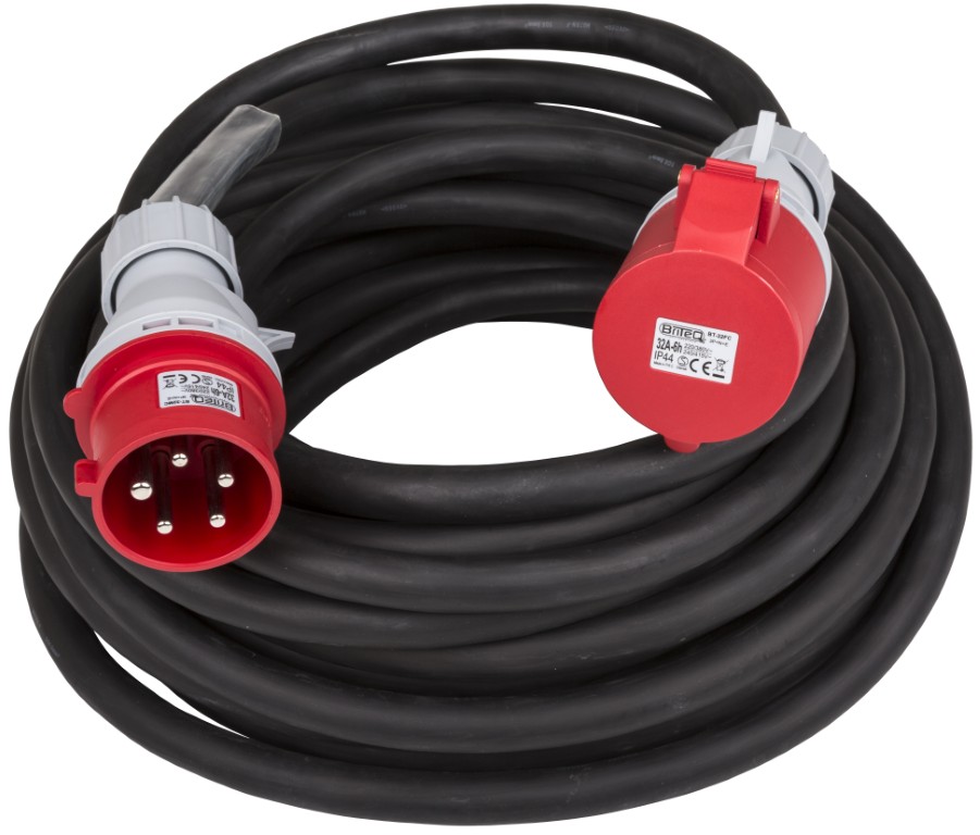 5-polige CEE stroomkabel met transparante krimpkous - CEE-CABLE-32A-5G6-20M