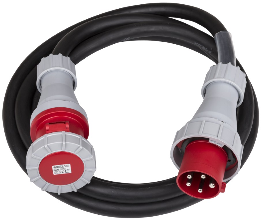 5-polige CEE stroomkabel met transparante krimpkous - CEE-CABLE-63A-5G16-5M