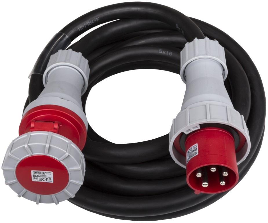 5-polige CEE stroomkabel met transparante krimpkous - CEE-CABLE-63A-5G16-10M