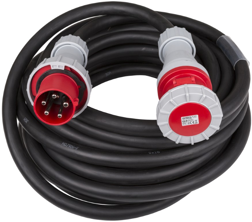 5-polige CEE stroomkabel met transparante krimpkous - CEE-CABLE-63A-5G16-20M