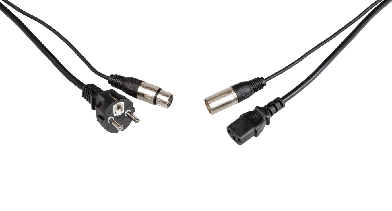 Netstroom en signaal in één 20m kabel : Schuko, IEC en 3pin XLR - AUDIO COMBI CABLE SCHUKO/XLR-20M
