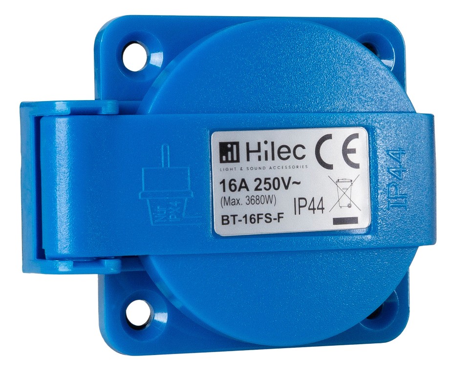 Blue socket with cover IP44, 230V/16A FRA/BEL - BT-16FS-F