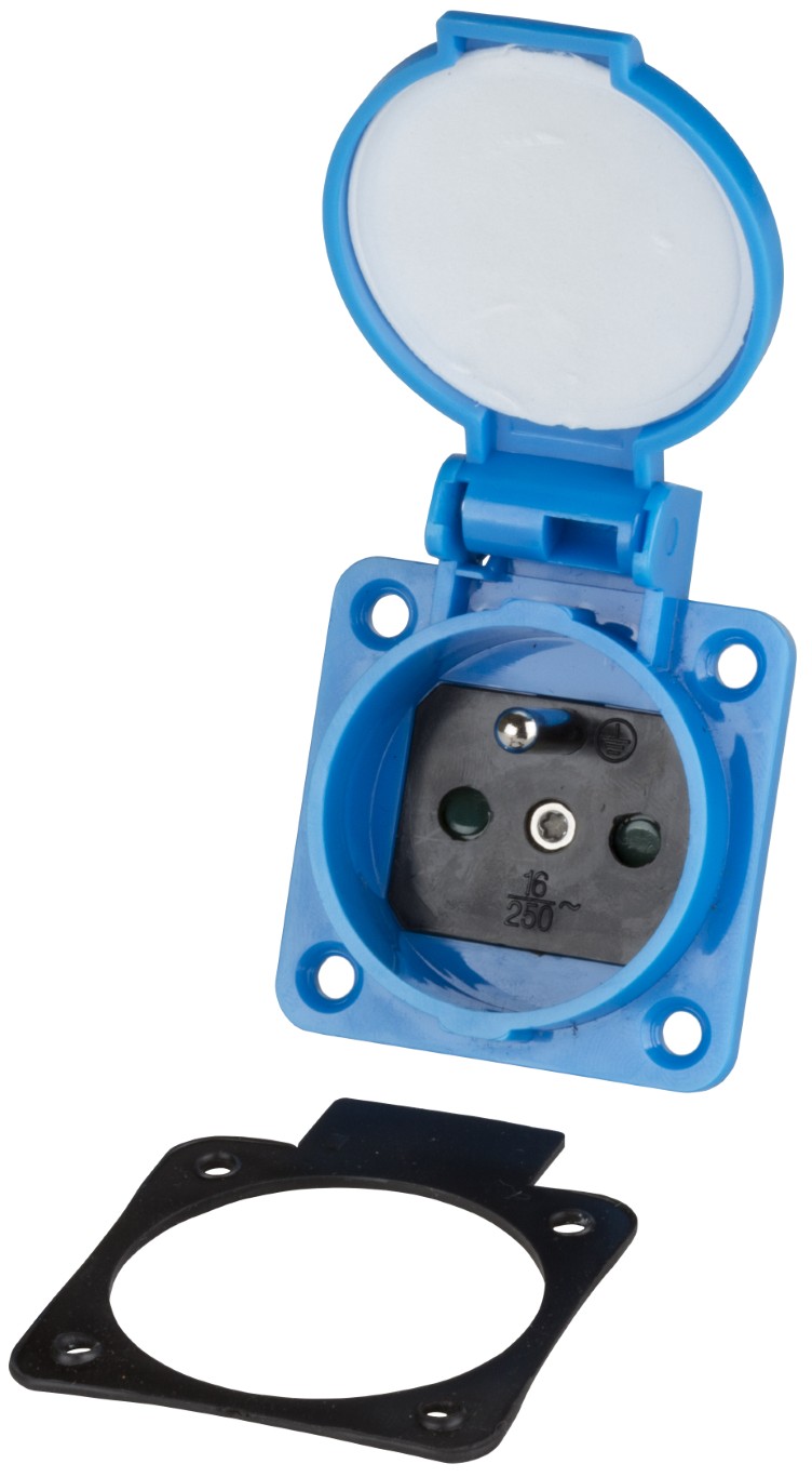 Blue socket with cover IP44, 230V/16A FRA/BEL - BT-16FS-F