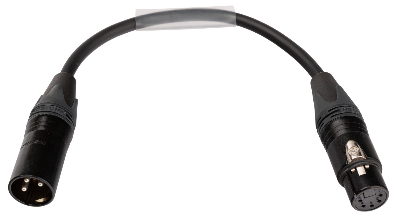 Geassembleerde, gebalanceerde TASKER DMX signaalkabel met Neutrik® NC3MXX-BAG/NC5FXX-BAG connectoren en transparante krimpkous (5cm, niet gekrompen) voor gepersonaliseerde etiketten. - PRE-3M5F1038ZW0.15 (BAG)