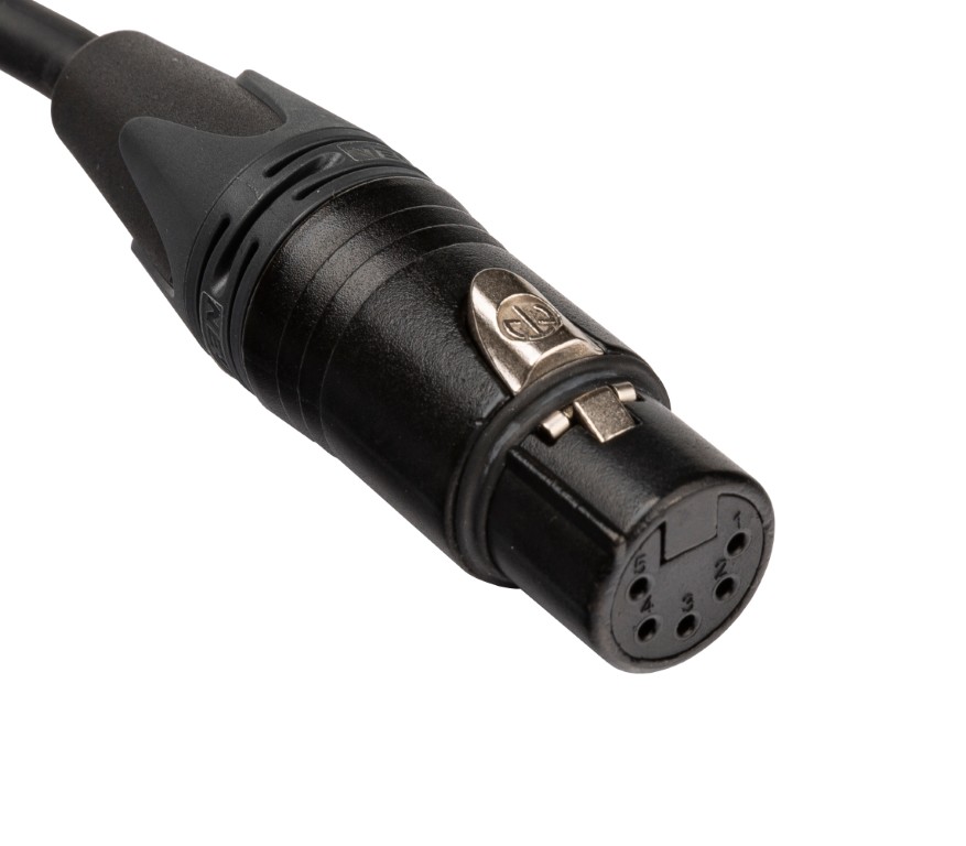 Geassembleerde, gebalanceerde TASKER DMX signaalkabel met Neutrik® NC3MXX-BAG/NC5FXX-BAG connectoren en transparante krimpkous (5cm, niet gekrompen) voor gepersonaliseerde etiketten. - PRE-3M5F1038ZW0.15 (BAG)