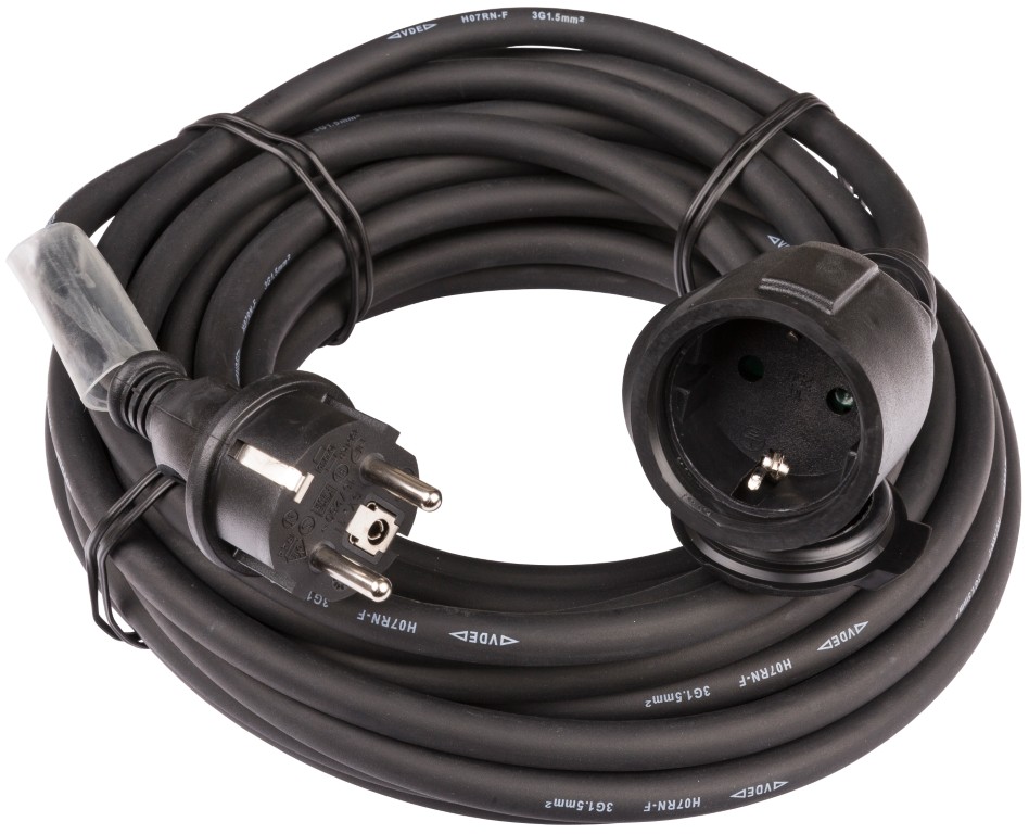 Stroomverlengkabel 3G1,5 en German Shuko connectors - Lengte 20m - POWERCABLE-3G1,5-20M-G