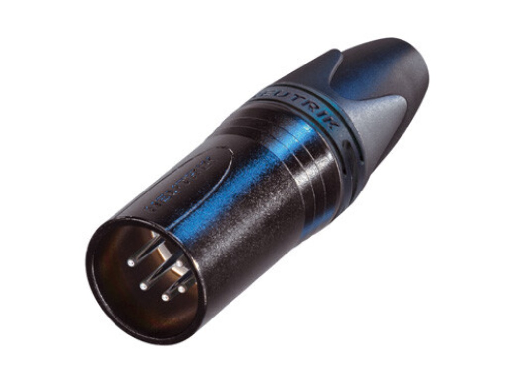 Neutrik 5-pin XLR mannelijke kabelconnector met zwarte metalen behuizing en zilveren contacten - NC5MXX-BAG
