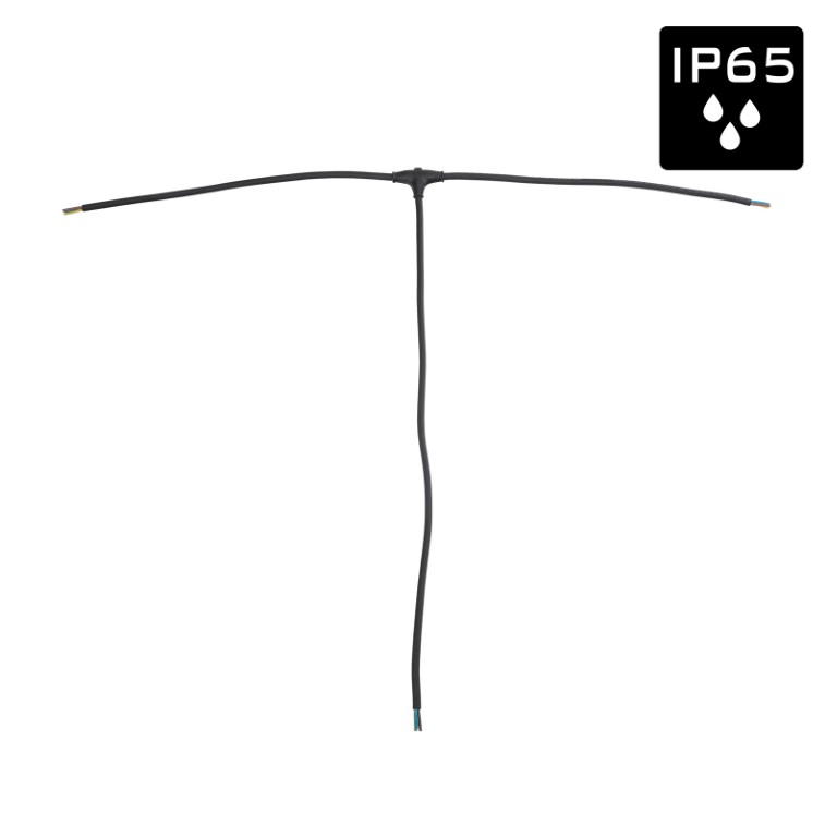 Soepele, rubberen T-split stroomkabel 3G2,5 (14 AWG) voor het verdelen van 1 stroomingang naar 2 uitgangen met connectoren naar keuze - T-SPLIT POWER CABLE