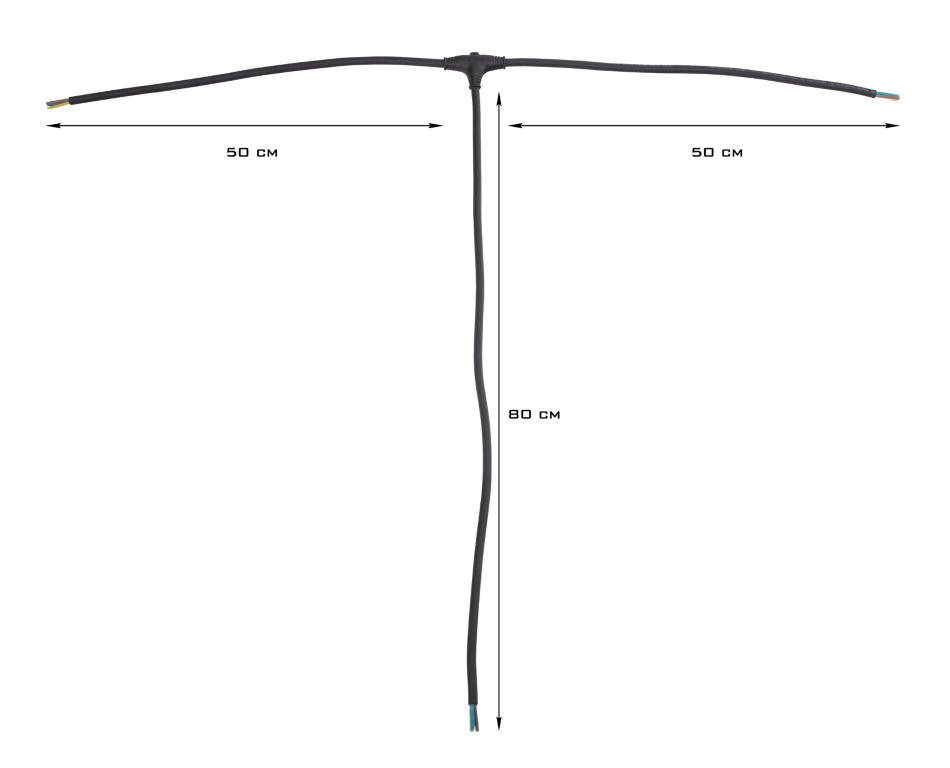 Soepele, rubberen T-split stroomkabel 3G2,5 (14 AWG) voor het verdelen van 1 stroomingang naar 2 uitgangen met connectoren naar keuze - T-SPLIT POWER CABLE
