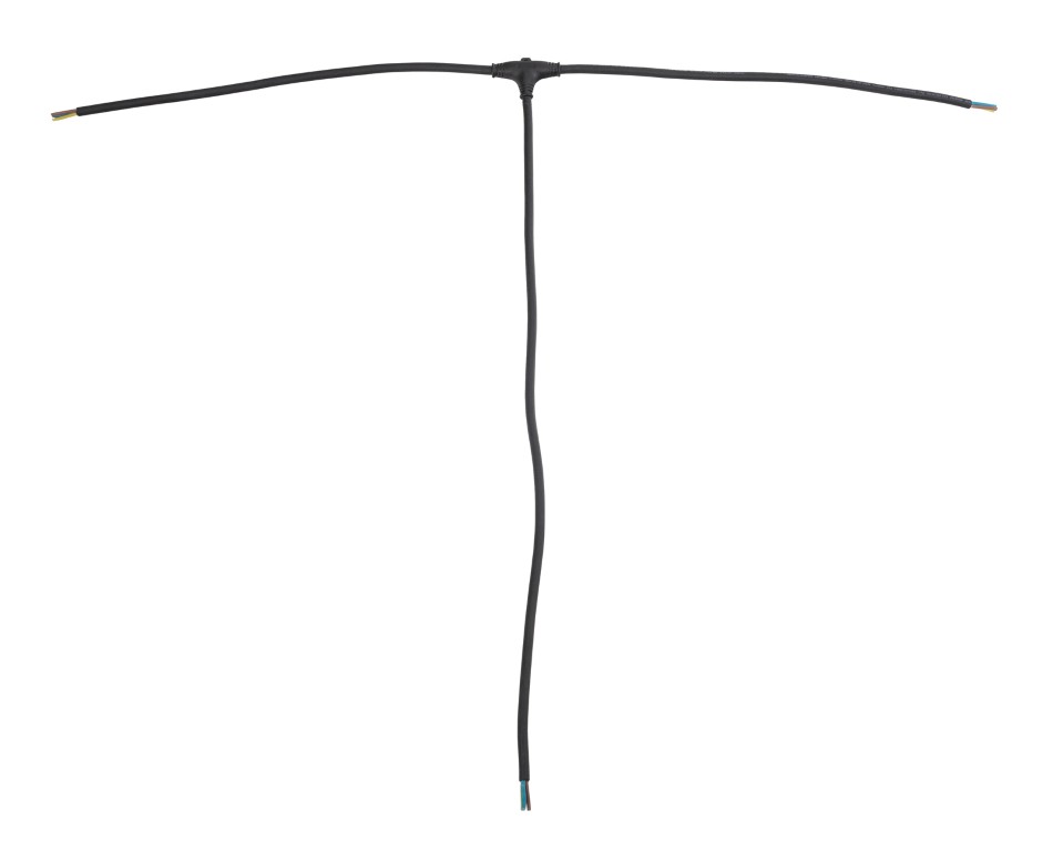 Soepele, rubberen T-split stroomkabel 3G2,5 (14 AWG) voor het verdelen van 1 stroomingang naar 2 uitgangen met connectoren naar keuze - T-SPLIT POWER CABLE