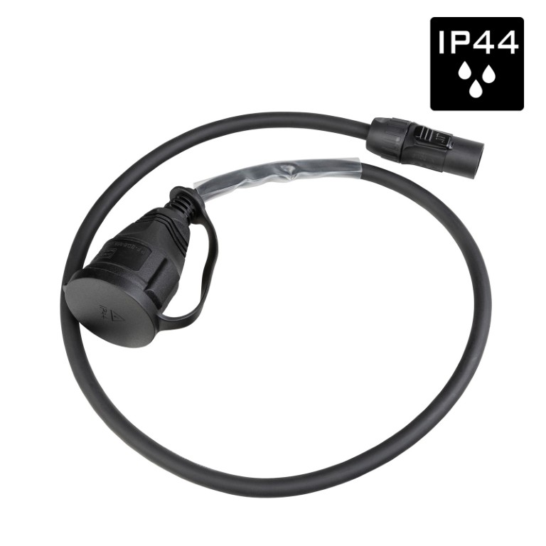 Flexibele, rubberen voedingskabel 3G1,5 met 1 Seetronic SAC3MX ingangsconnector en 1 vrouwelijke Franse schuko-uitgangsconnector - PCT1M-SCHU/F-1M-F