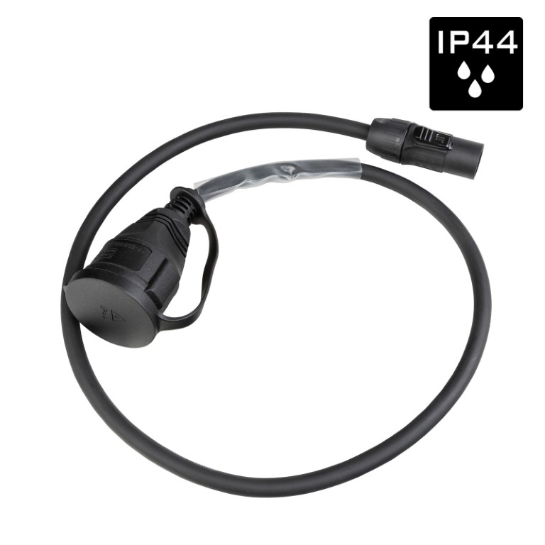 Flexibele, rubberen voedingskabel 3G1,5 met 1 Seetronic SAC3MX ingangsconnector en 1 vrouwelijke Duitse schuko-uitgangsconnector - PCT1M-SCHU/F-1M-G