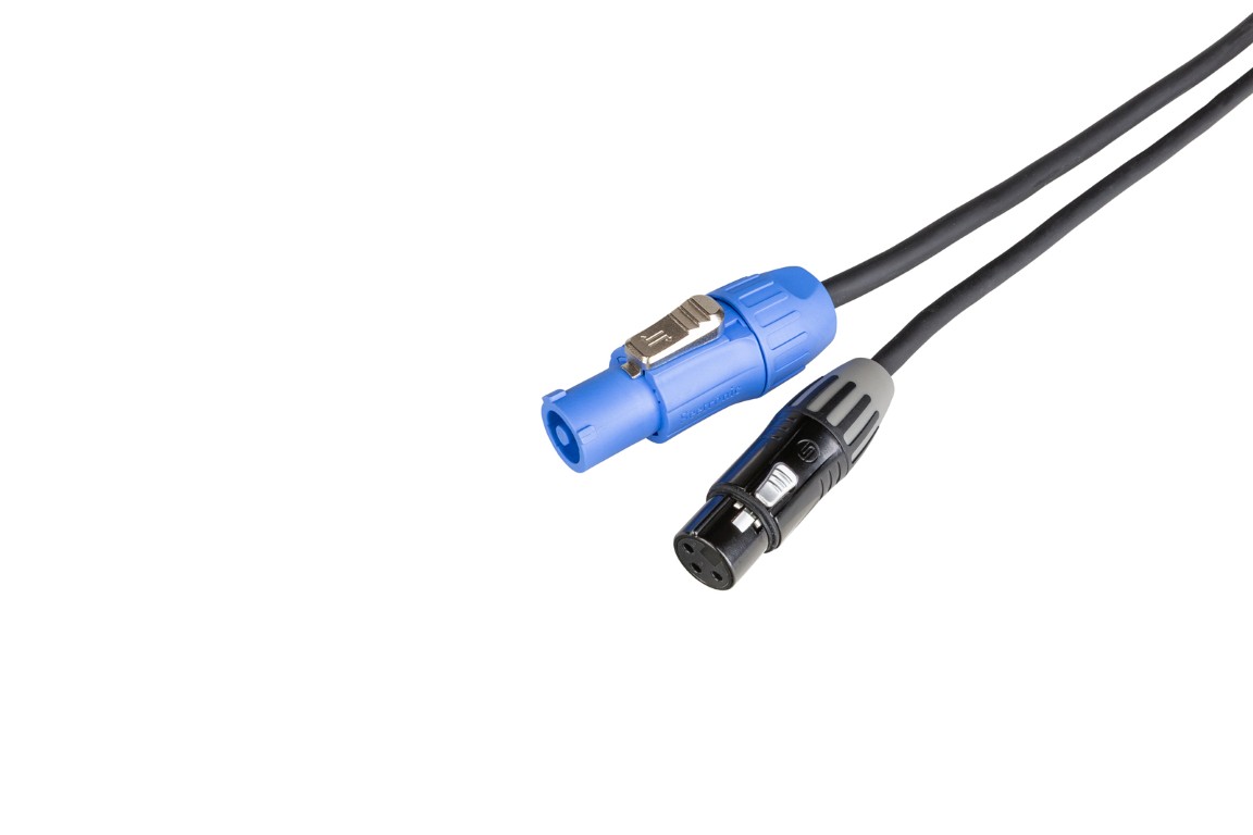 Combi kabel met Seetronic XLR 3pin en Powercon compatibele connectoren - Lengte: 1,5m - PC-HYBRID-XLR3-1M5