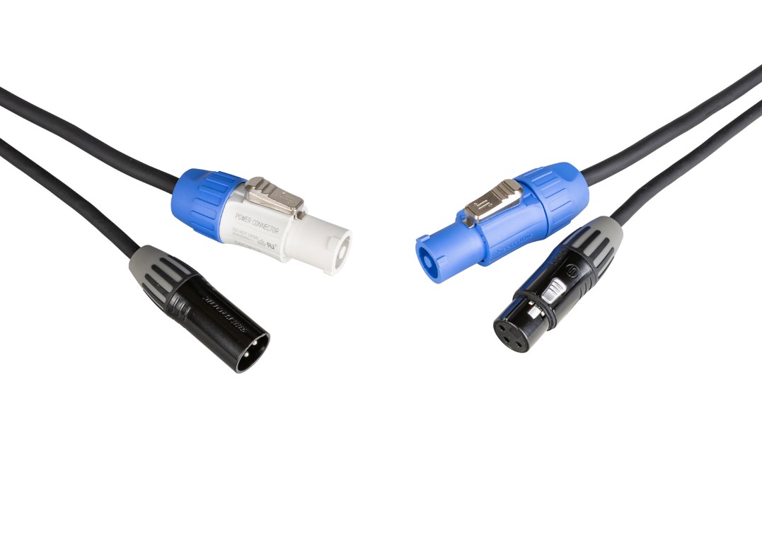 Combi kabel met Seetronic XLR 3pin en Powercon compatibele connectoren - Lengte: 3m - PC-HYBRID-XLR3-3M