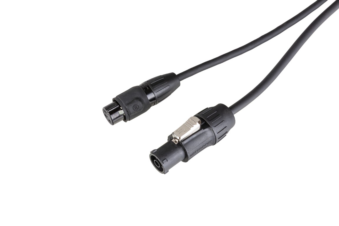 Outdoor DMX + Power Combikabel met Seetronic IP65 3-Pin XLR en PowerCON TRUE1-compatibele connectoren - Lengte 3m - PCT1-HYBRID-XLR3-3M