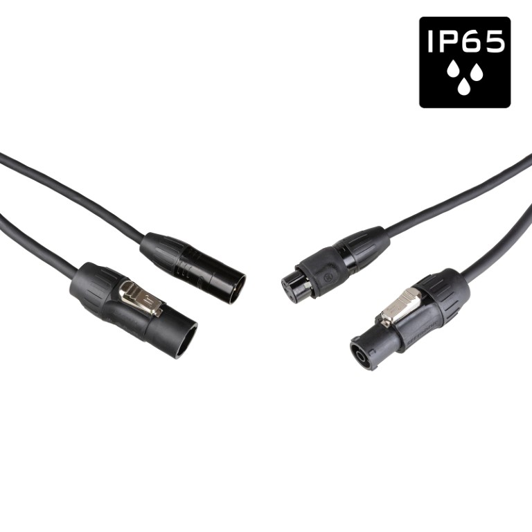 Outdoor DMX + Power Combikabel met Seetronic IP65 3-Pin XLR en PowerCON TRUE1-compatibele connectoren - Lengte 10m - PCT1-HYBRID-XLR3-10M