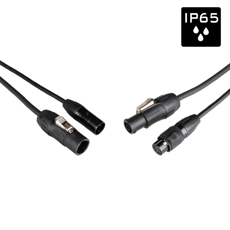 Outdoor DMX + Power Combikabel met Seetronic IP65 5-Pin XLR en PowerCON TRUE1-compatibele connectoren - Lengte 5m - PCT1-HYBRID-XLR5-5M