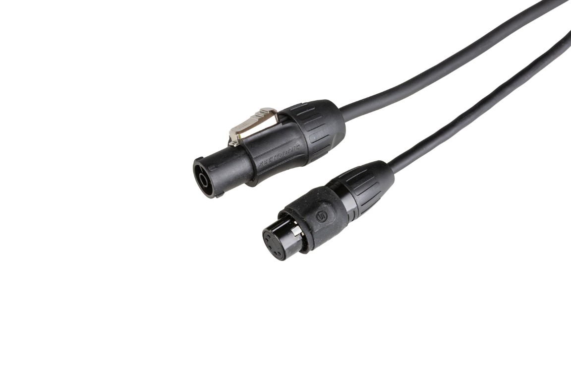 Outdoor DMX + Power Combikabel met Seetronic IP65 5-Pin XLR en PowerCON TRUE1-compatibele connectoren - Lengte 5m - PCT1-HYBRID-XLR5-5M