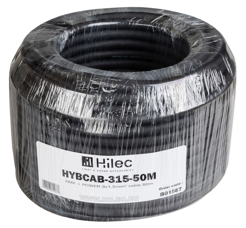 DMX + POWER 3x1,5 mm² kabel - kabel op rol 50m - Zwart - HYBCAB-315-50M