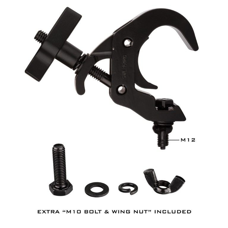 Montageklem voor buizen tussen 48 en 51mm, inclusief 2 sets bout en vleugelmoer (M10 + M12) - FAST CLAMP Black V2