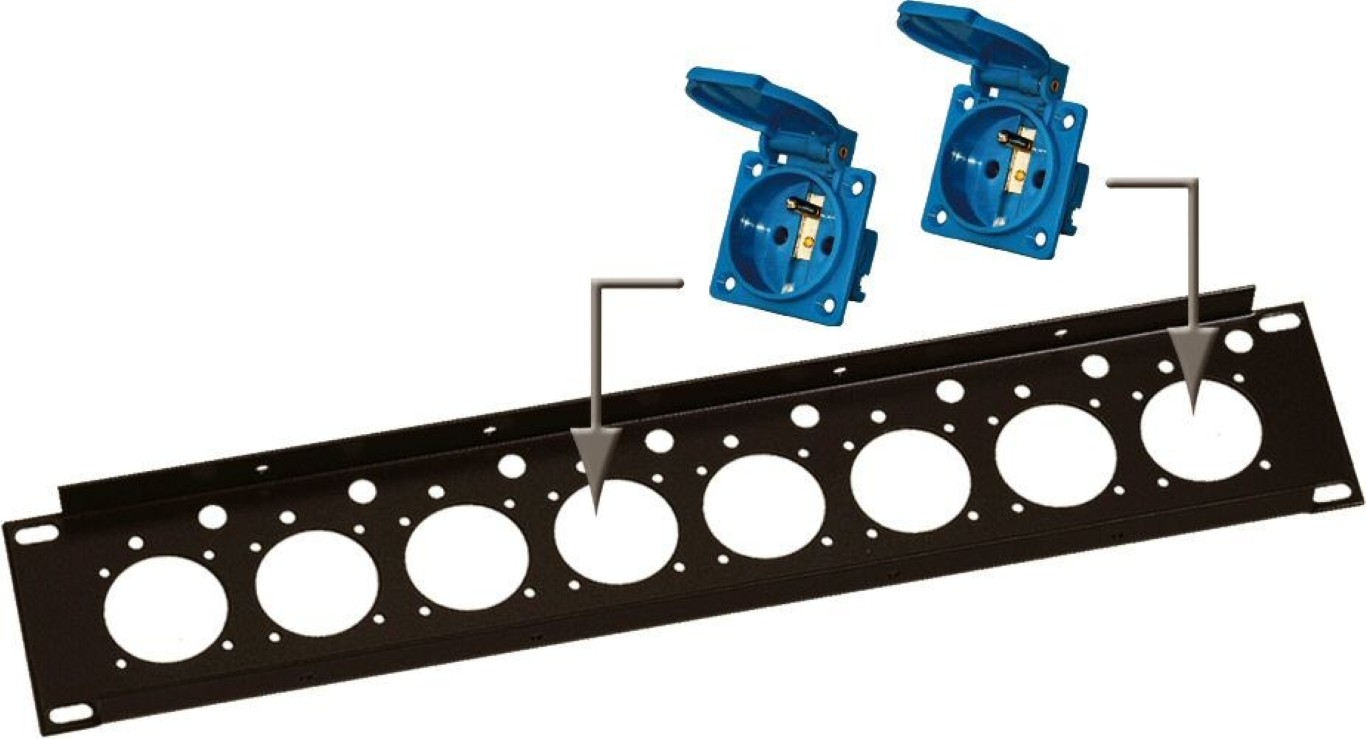 Rackpaneel 2 unit voor 8x blauwe stopcontacten - RP 2U/PC-8
