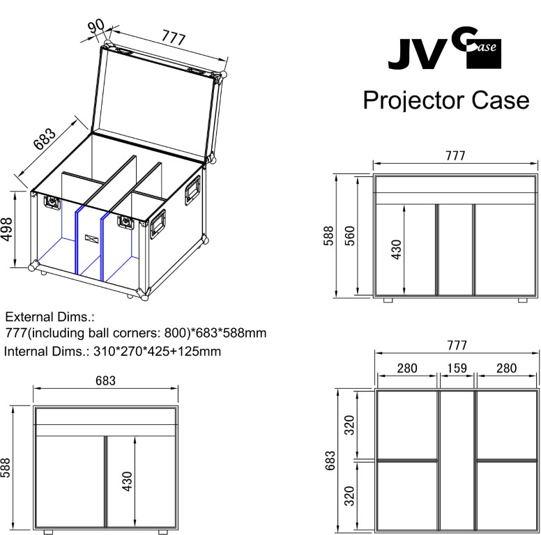JV CASE Flightcase for the transport of 4 projectors with clamp. - PROJECTOR CASE