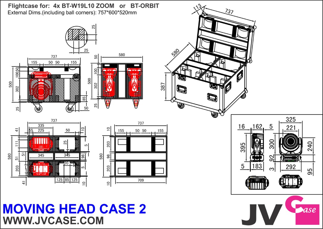 Flight case voor BT-ORBIT of 4x BT-W19L10 ZOOM - MOVING HEAD CASE 2
