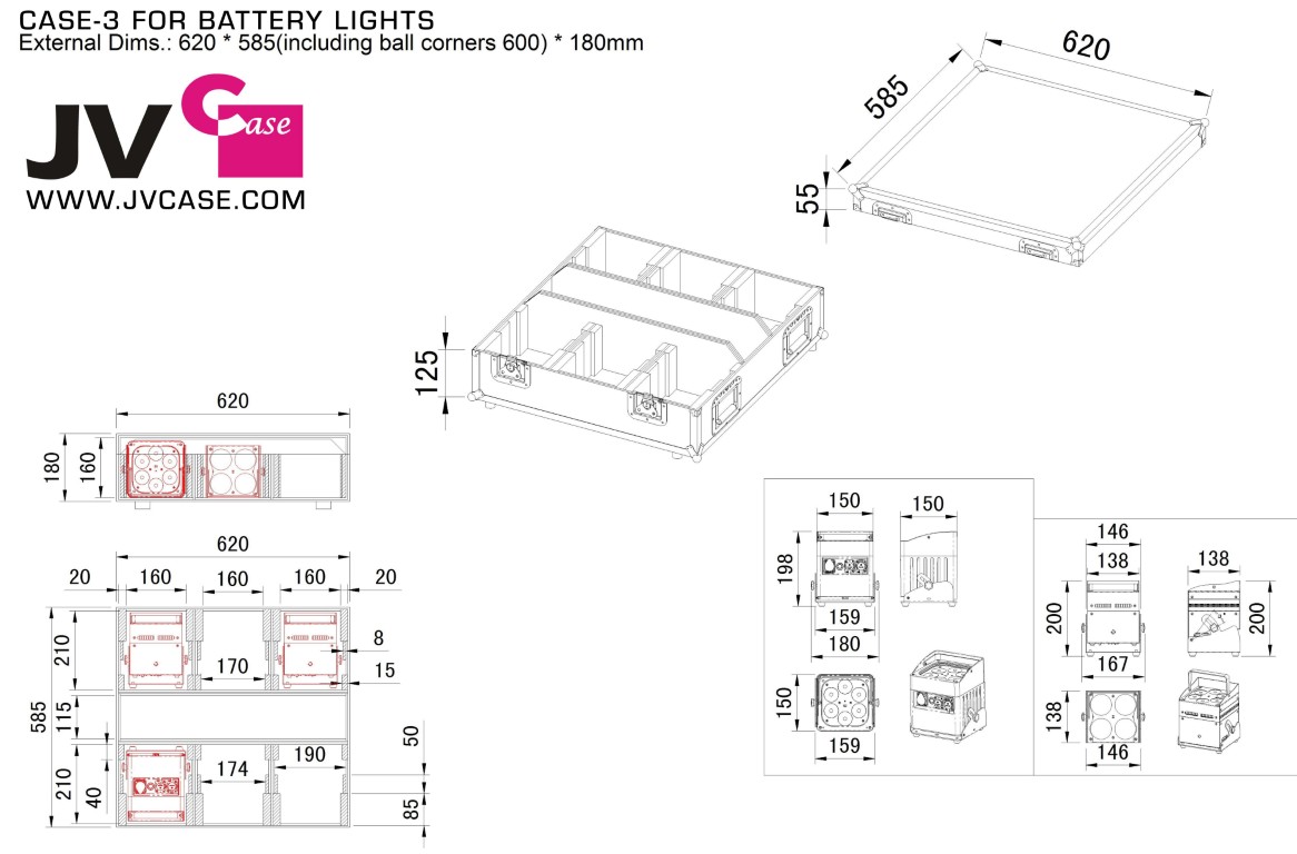 Flightcase voor 6x ACCU COLOR (ZWART of WIT) of BT-AKKULITE IP - CASE-3 FOR BATTERY LIGHTS