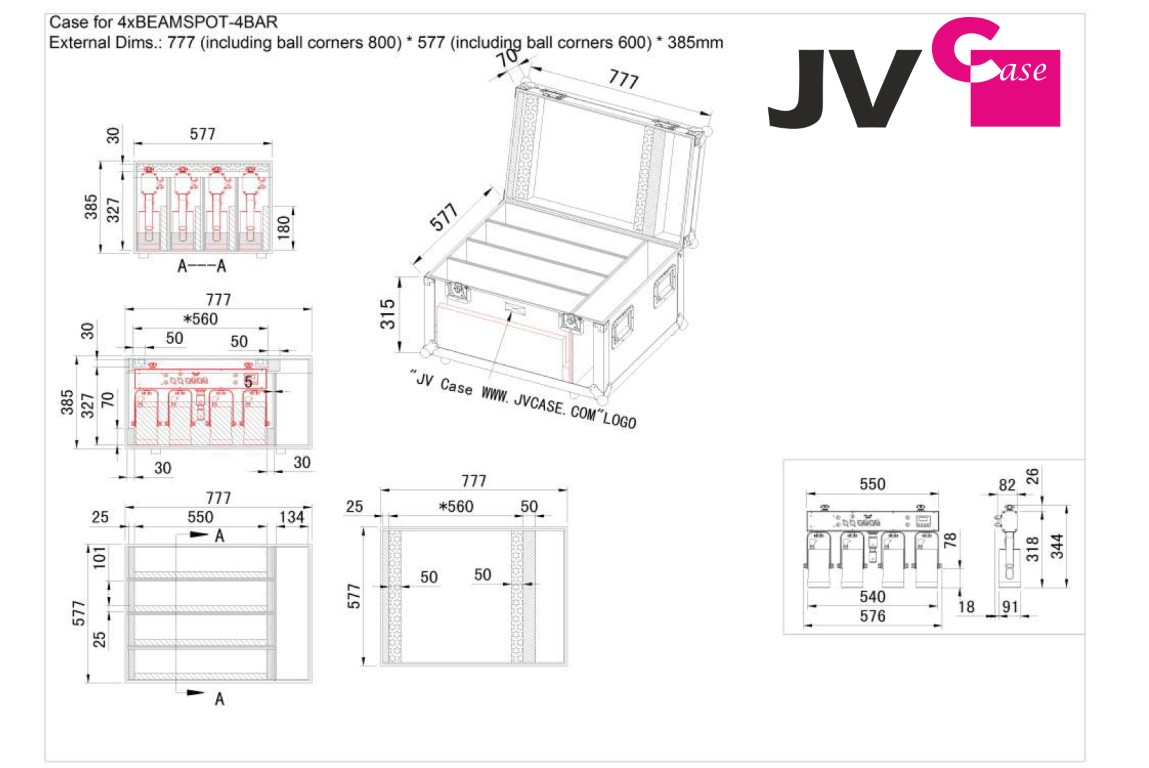 JV Case voor het vervoer van 4x BEAMSPOT-4BAR WW of NW + toebehoren - CASE FOR 4xBEAMSPOT-4BAR