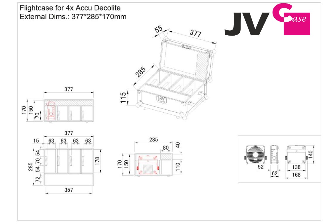Flightcase voor het vervoer van 4x ACCU DECOLITE of ACCU DECOLITE IP + toebehoren - CASE FOR 4xACCU DECOLITE