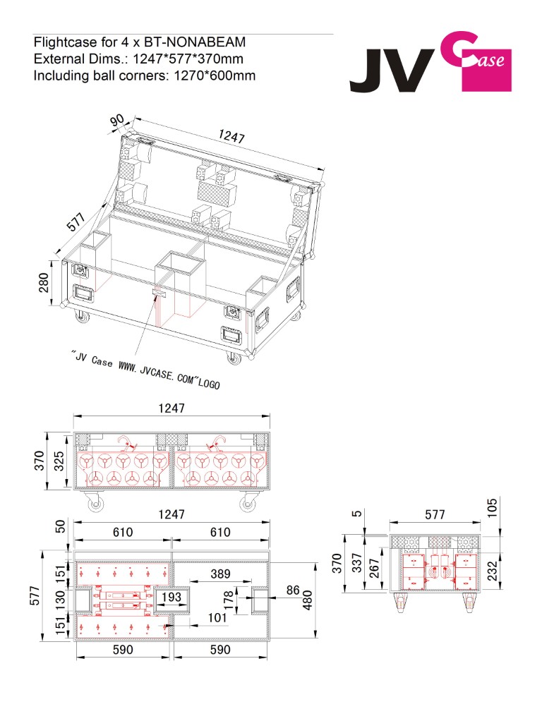 Case voor het vervoer van 4x BT-Nonabeam projectoren - CASE FOR 4x BT-NONABEAM