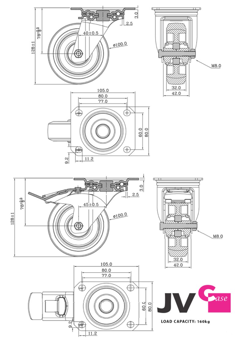 Wielset voor WHEEL BOARD 60x60CM en 80x60CM - WHEELSET FOR WHEEL BOARD