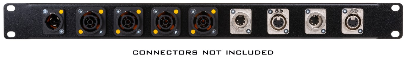 1U Rack panel to hold 4x Neutrik® TRUE1 F and 5x D-size connectors - RP 1U - 4xTRUE1 F - 5xD-size
