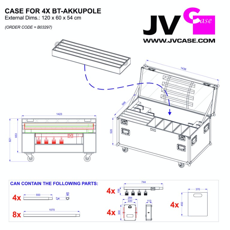 Flightcase voor 4 complete BT-AKKUPOLE sets - CASE FOR 4xBT-AKKUPOLE