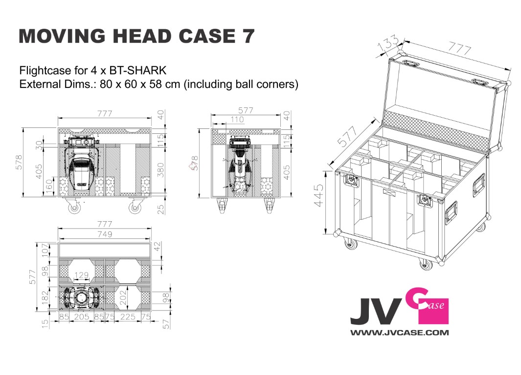 Flightcase voor 4x BT-SHARK moving heads - MOVING HEAD CASE 7